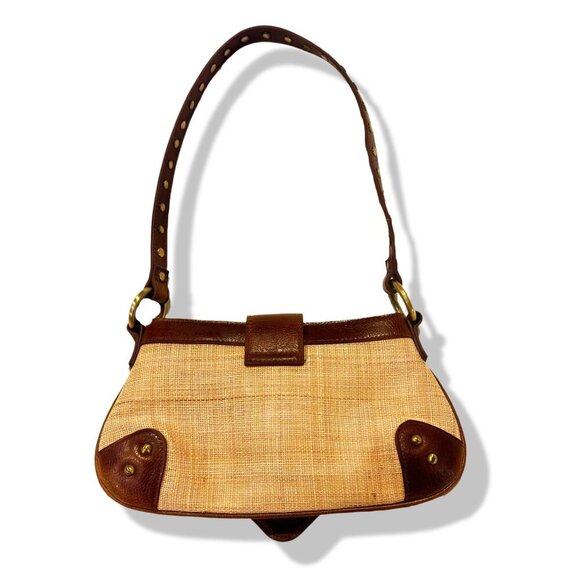 White House Black Market Raffia and Leather Shoulder Purse - Picture 3 of 6